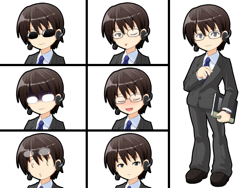 animated, animated_gif, blush, business_suit, chibi, earphones, gif, glasses