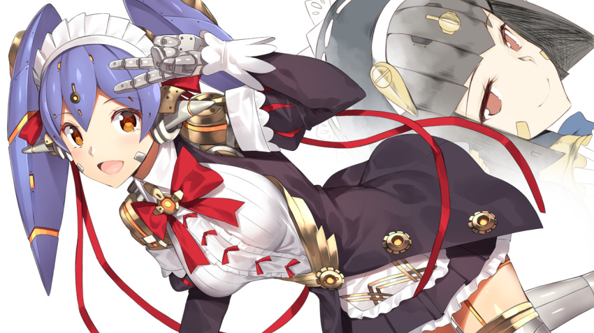 2girls, android, apron, chest_jewel, frills, joints, lila_(xenoblade), maid