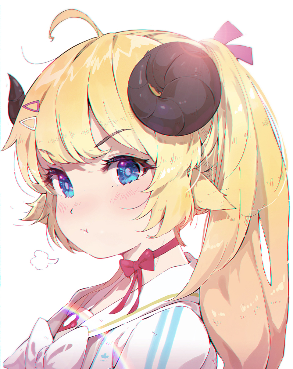 1girl, :t, ahoge, andychen, animal_ears, bangs, blonde_hair, blue_eyes