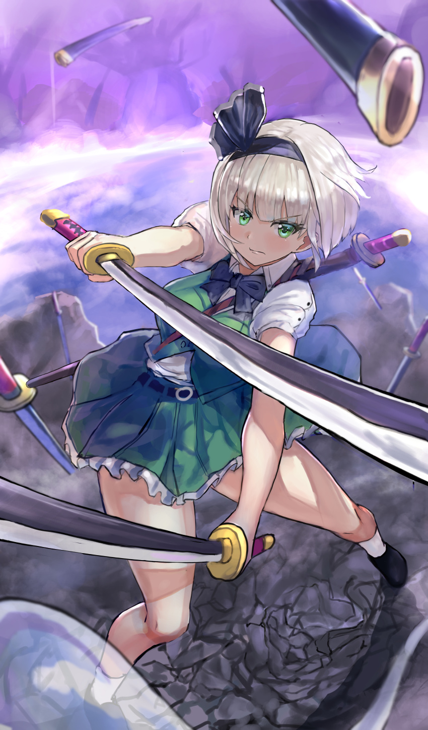 1girl, absurdres, arm_up, bangs, belt, black_belt, black_bow, black_bowtie