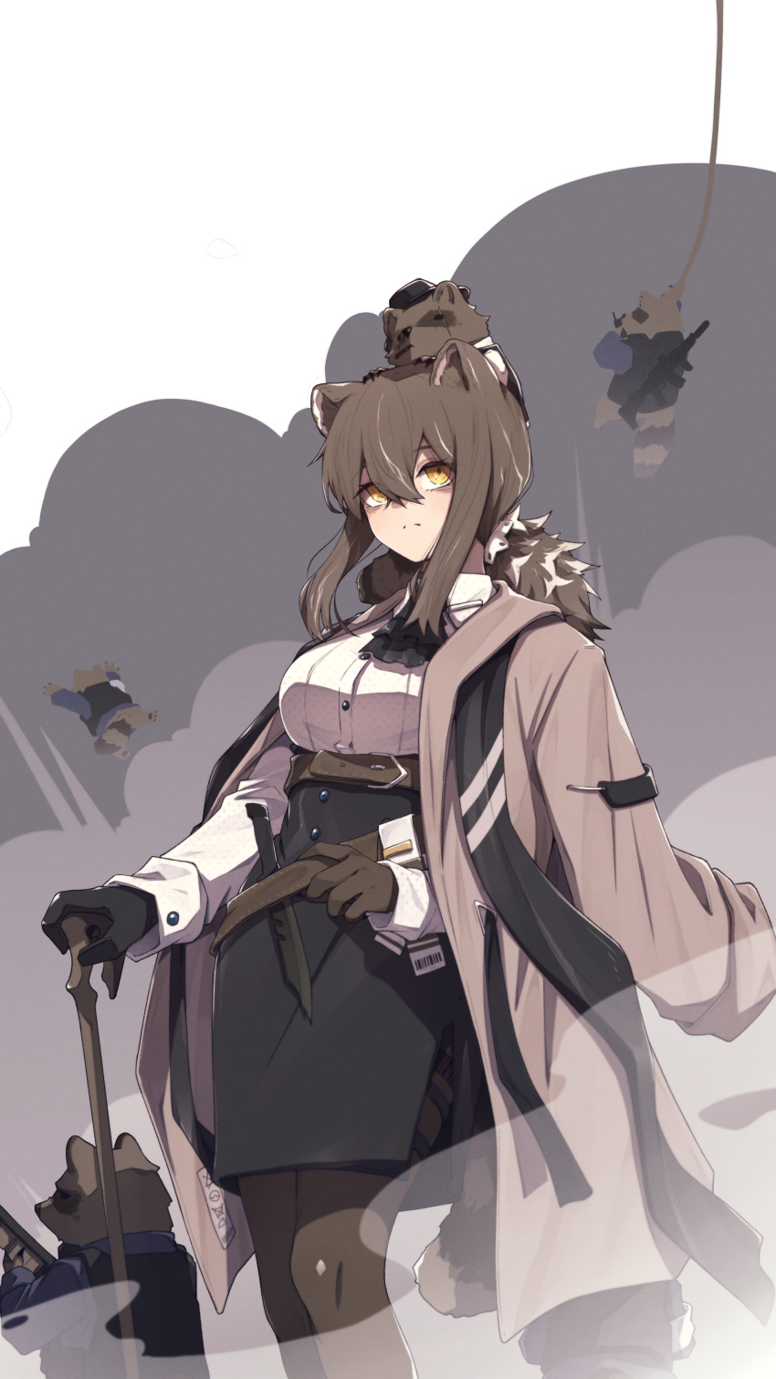 1girl, absurdres, adapted_costume, animal_ears, arknights, ascot, bangs, belt