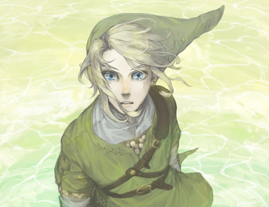 blonde_hair, blue_eyes, earrings, hat, jewelry, link, long_hair, male