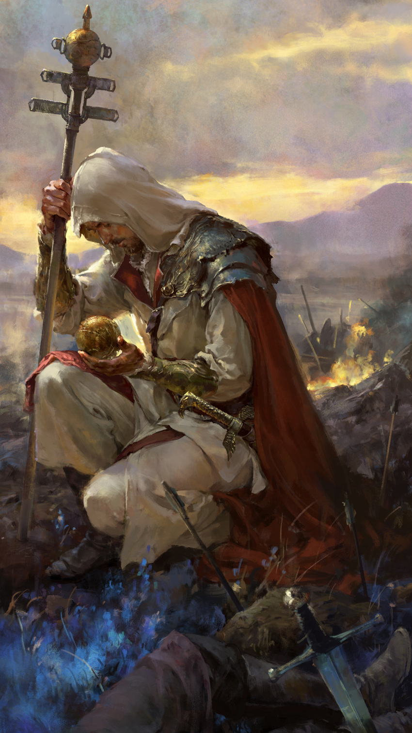 1boy, apple_of_eden, armor, assassin's_creed:_brotherhood, assassin's_creed_(series), beard, black_footwear, boots