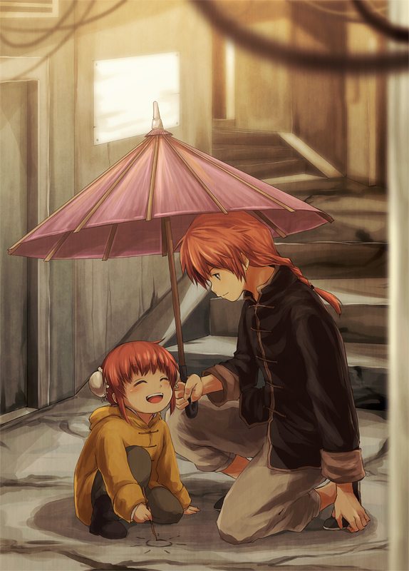 bananana, kagura, kagura_(gintama), kamui, nuri, nuriko-kun, oriental_umbrella, parasol, red_hair, redhead, siblings, umbrella