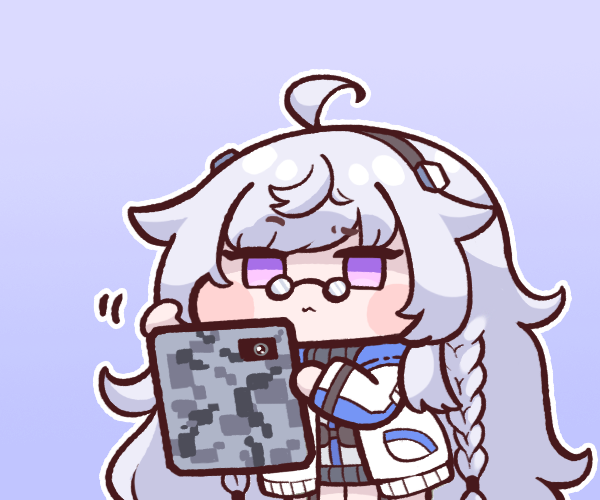1girl, :3, ahoge, bangs, blush_stickers, braid, bulga, coat