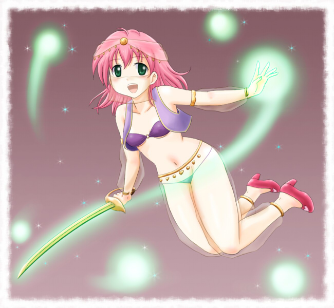 bikini, detached_sleeves, female, final_fantasy, final_fantasy_v, green_eyes, high_heels, jacket
