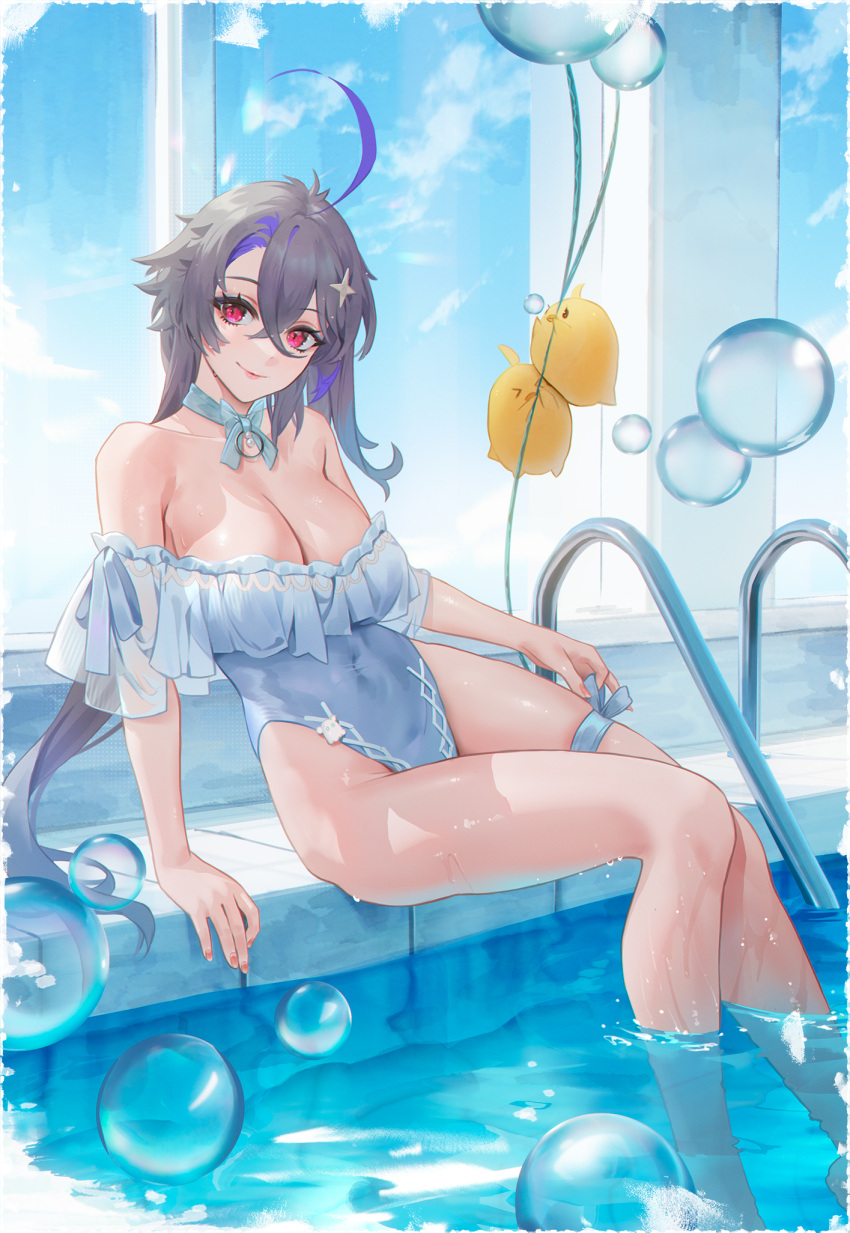 1girl, ahoge, azur_lane, bangs, breasts, bubble, cirilla_lin, foch_(azur_lane)