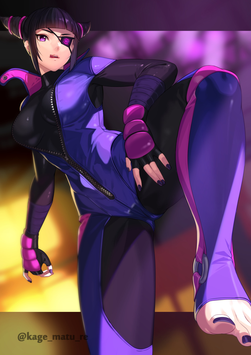 1girl, absurdres, bangs, bodysuit, breasts, drill_hair, eyepatch, feet