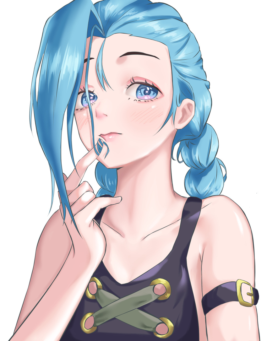 1girl, absurdres, arcane:_league_of_legends, asymmetrical_bangs, bangs, bare_shoulders, blue_eyes, blue_hair