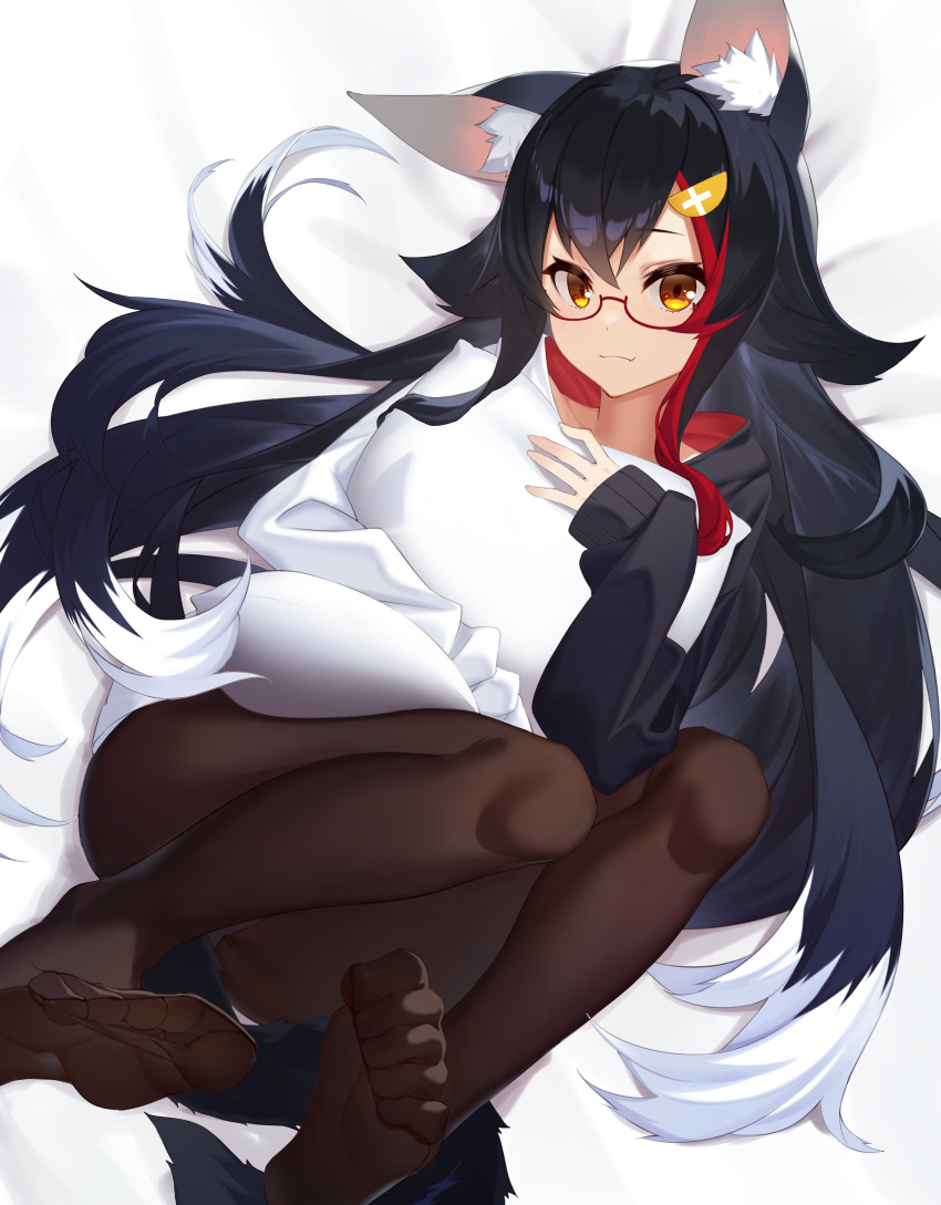 1girl, absurdres, animal_ear_fluff, animal_ears, asymmetrical_sleeves, bangs, black_hair, brown_eyes