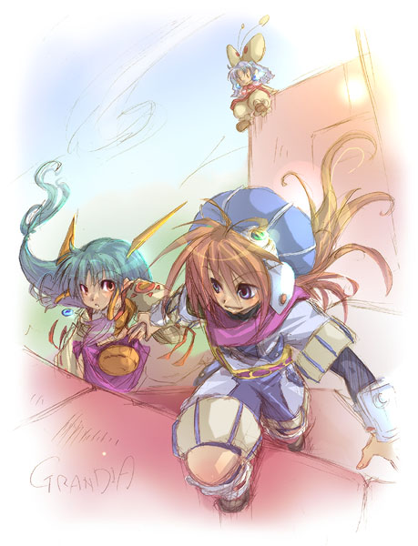 end_of_the_world, feena, grandia, grandia_i, gyou_taira, hand_holding, hat, holding_hands