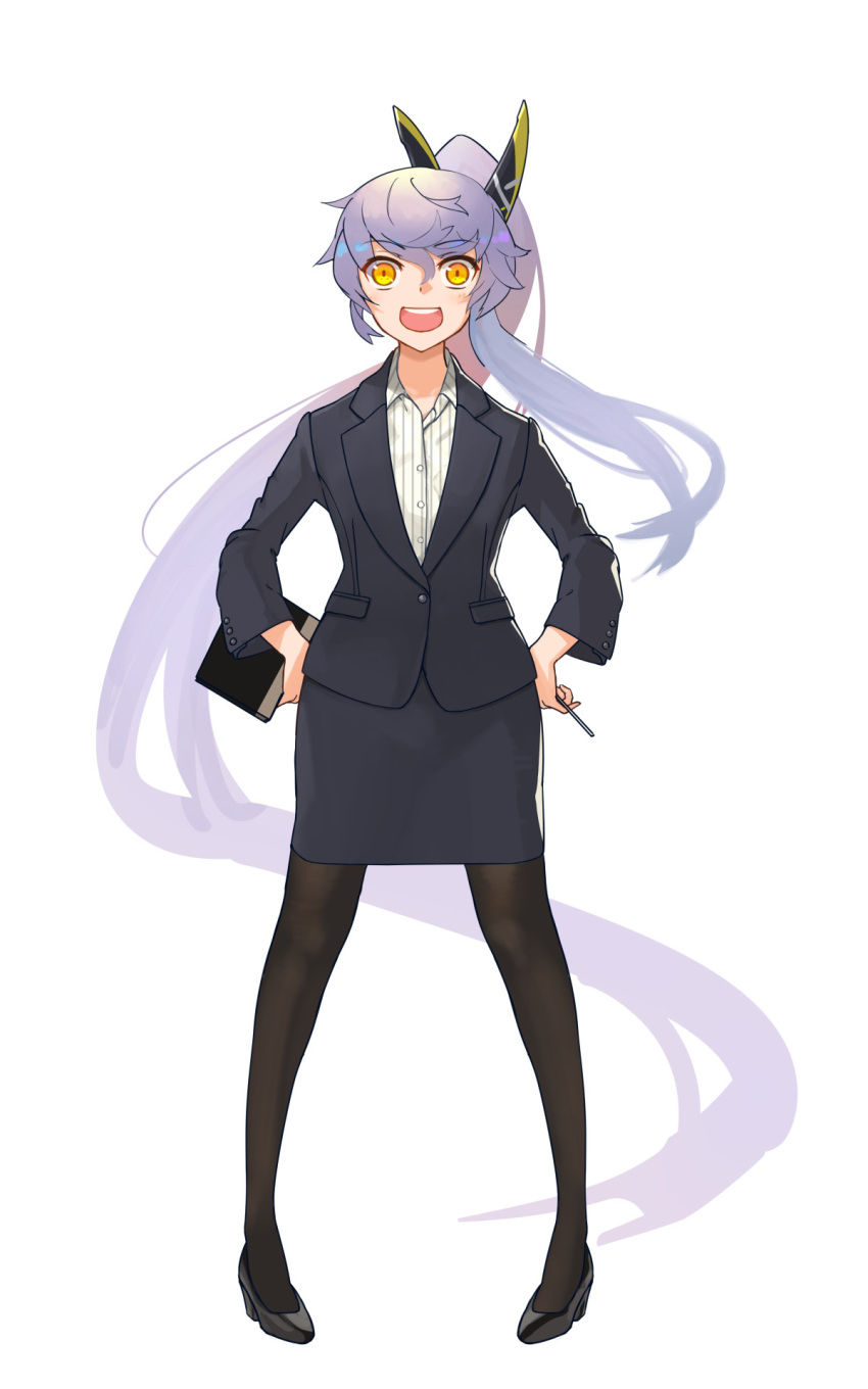 1girl, absurdly_long_hair, alternate_costume, azur_lane, black_footwear, black_legwear, blue_jacket, blue_skirt