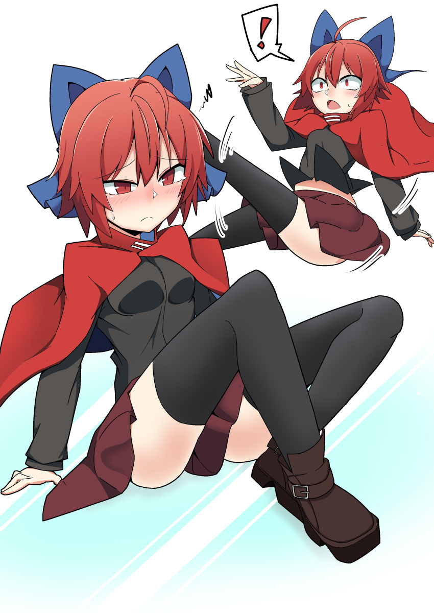 !, >:(, 1girl, absurdres, agu_(antyosan), ahoge, arm_behind_head, bangs