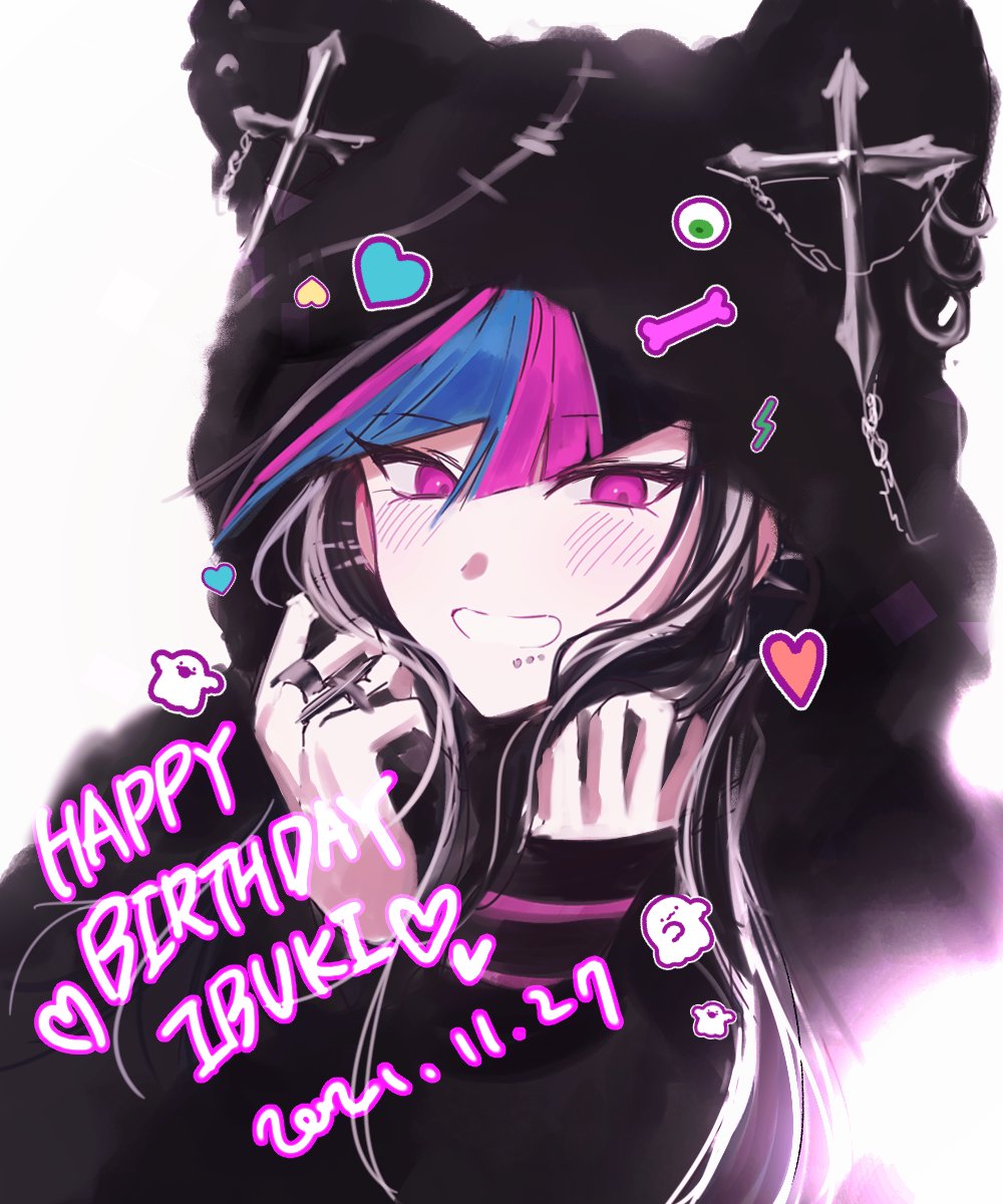 16_(0xhsk16), 1girl, alternate_costume, animal_ears, bangs, black_hair, black_hoodie, blue_hair