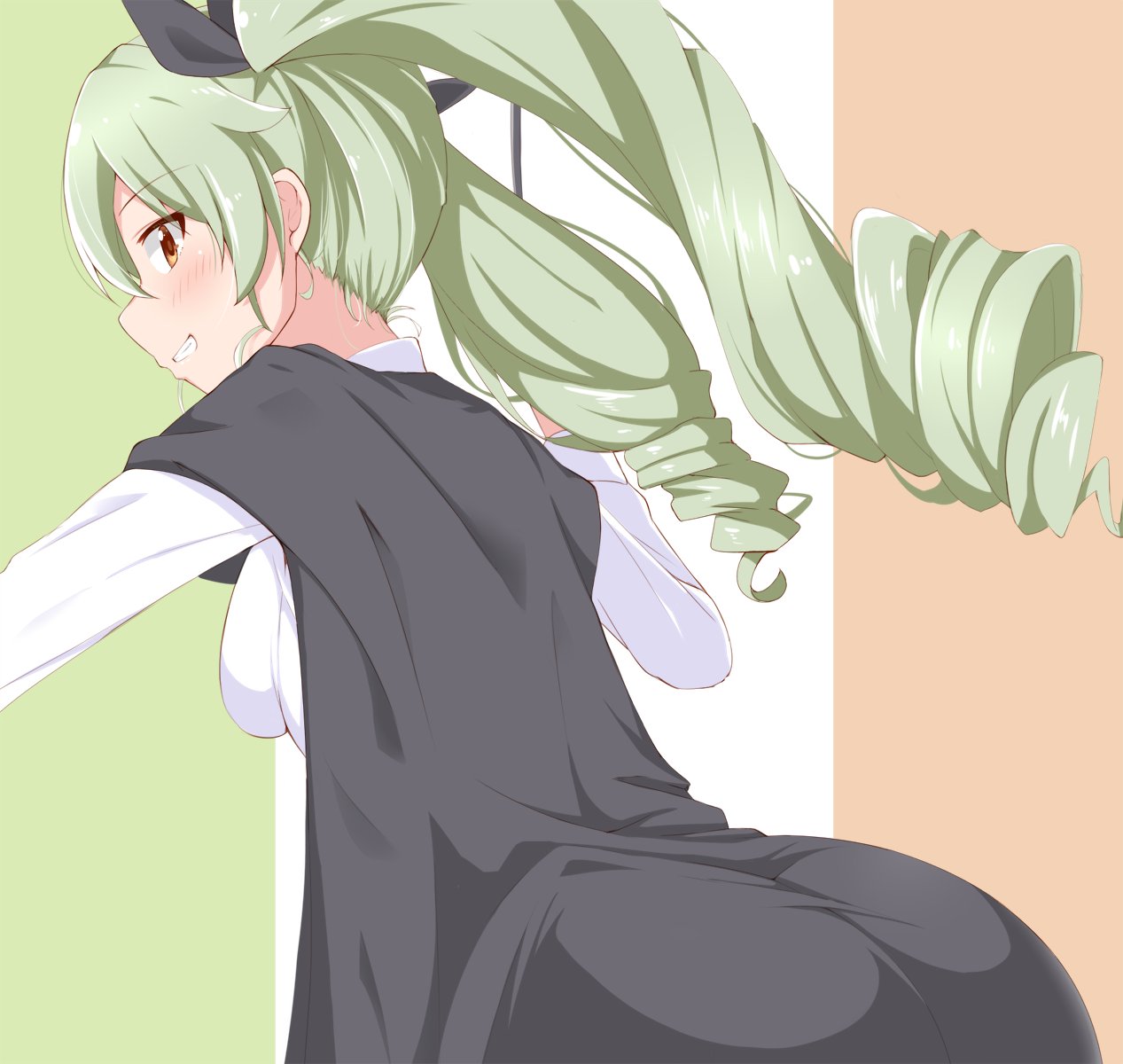 1girl, anchovy_(girls_und_panzer), anzio_school_uniform, bangs, black_cape, black_ribbon, brown_eyes, cape
