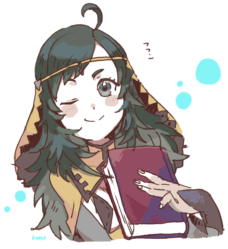 1girl, ahoge, alternate_hair_color, bangs, black_hair, bodystocking, book, breast_cutout, breasts, bridal_gauntlets, cape, circlet, closed_mouth, fire_emblem, fire_emblem_fates, grey_eyes, holding, holding_book, long_hair, looking_at_viewer, mari_mokomo, medium_breasts, ophelia_(fire_emblem), simple_background, smile, solo