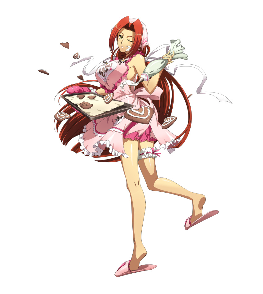 1girl, absurdres, apron, bare_legs, breasts, floating_hair, full_body, hair_tubes