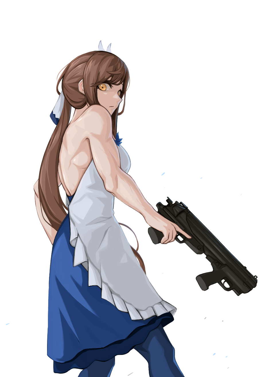 1girl, back, copycat001, defender_(girls'_frontline), girls_frontline, gun, highres, muscular