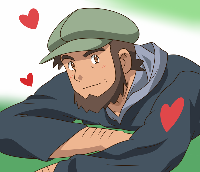 1boy, arm_hair, beard, blush, brown_eyes, brown_hair, closed_mouth, commentary_request