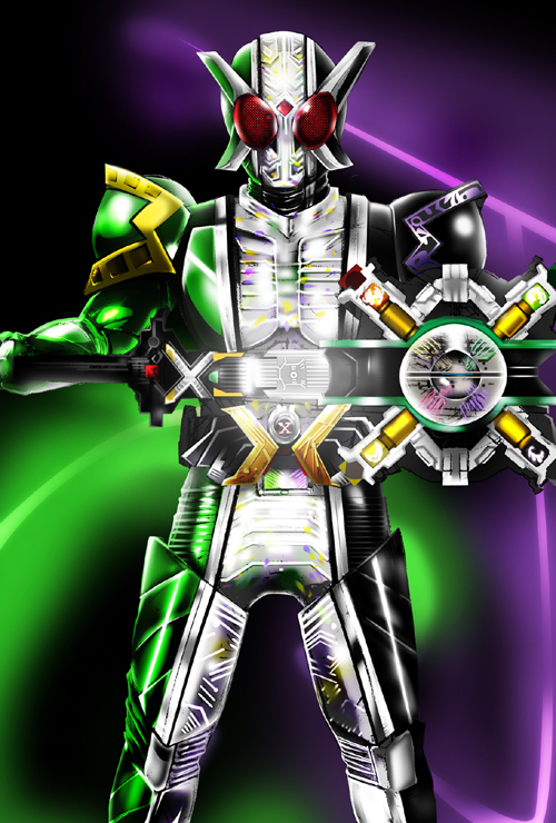 1boy, bad_id, bad_pixiv_id, kamen_rider, kamen_rider_double, kamen_rider_w, male_focus, nof, shield, solo, sword, weapon
