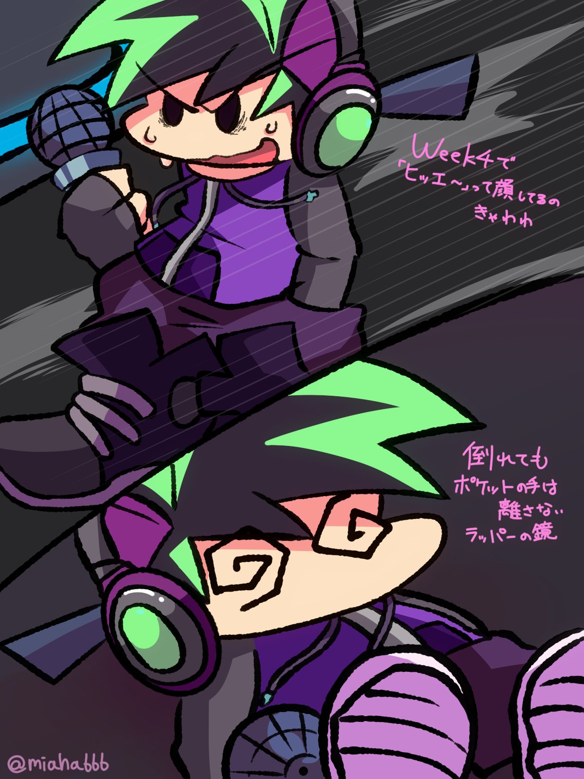 1boy, alternate_universe, black_hair, boyfriend_(friday_night_funkin'), commentary, fingerless_gloves, friday_night_funkin', friday_night_funkin'_neo