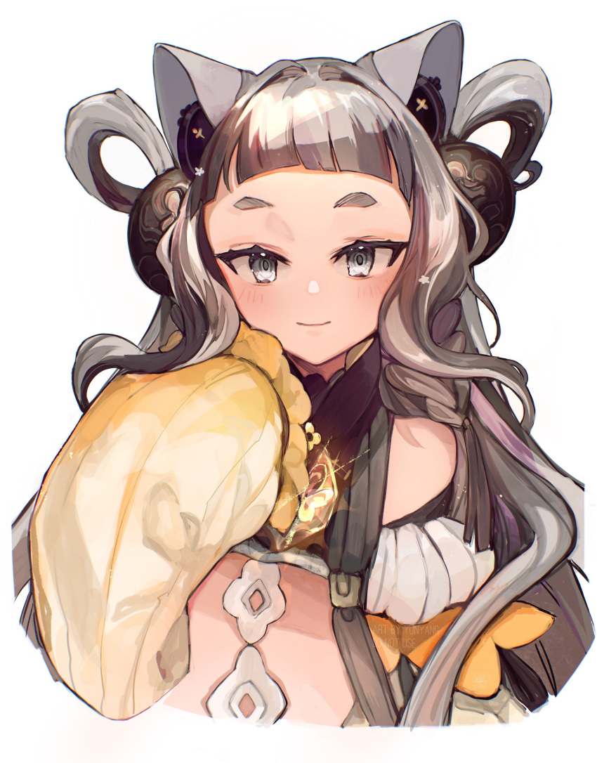 1girl, absurdres, animal_ears, bangs, black_eyes, blunt_bangs, blush, brown_hair