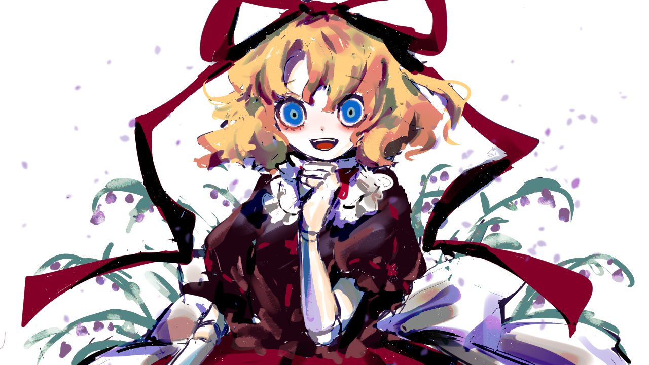 1girl, bags_under_eyes, blonde_hair, blue_eyes, blush, bow, breasts, doll