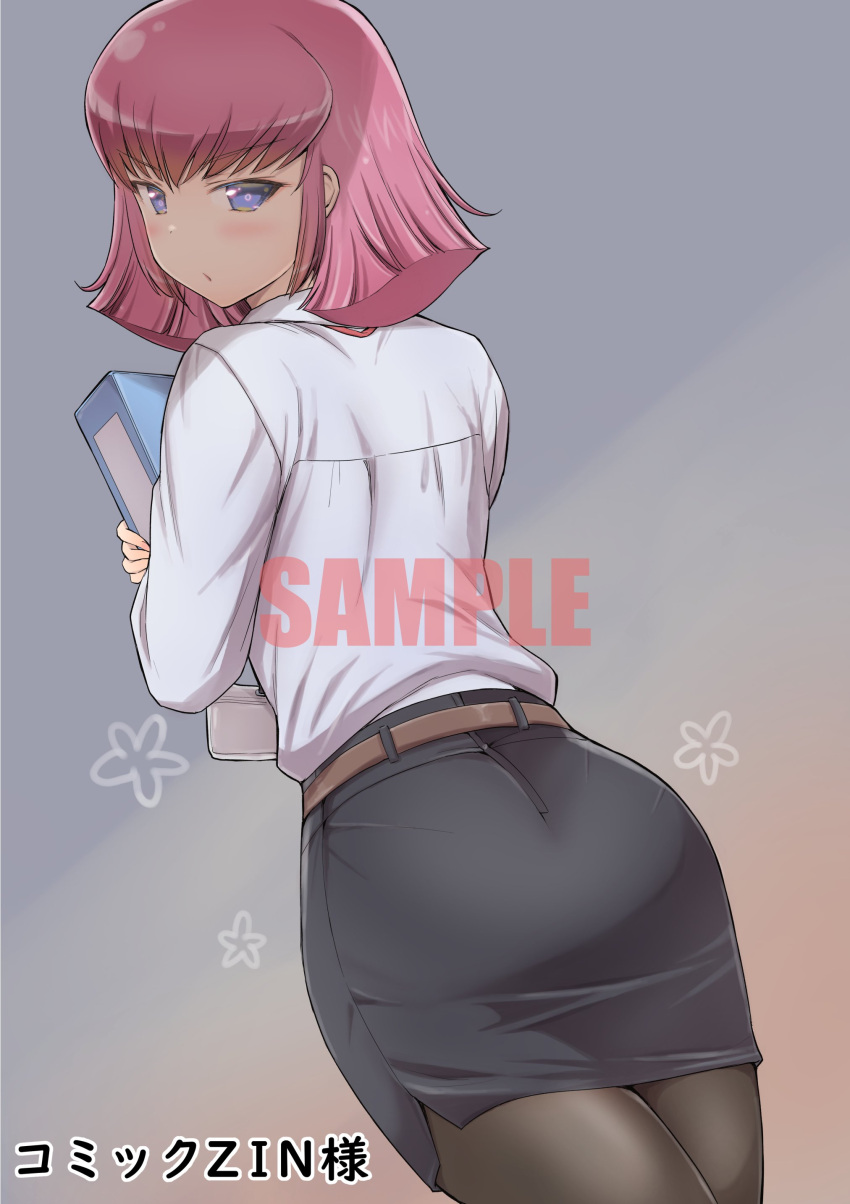 1girl, absurdres, arasa_ol_haman-sama, ass, bangs, belt, black_legwear, blue_eyes