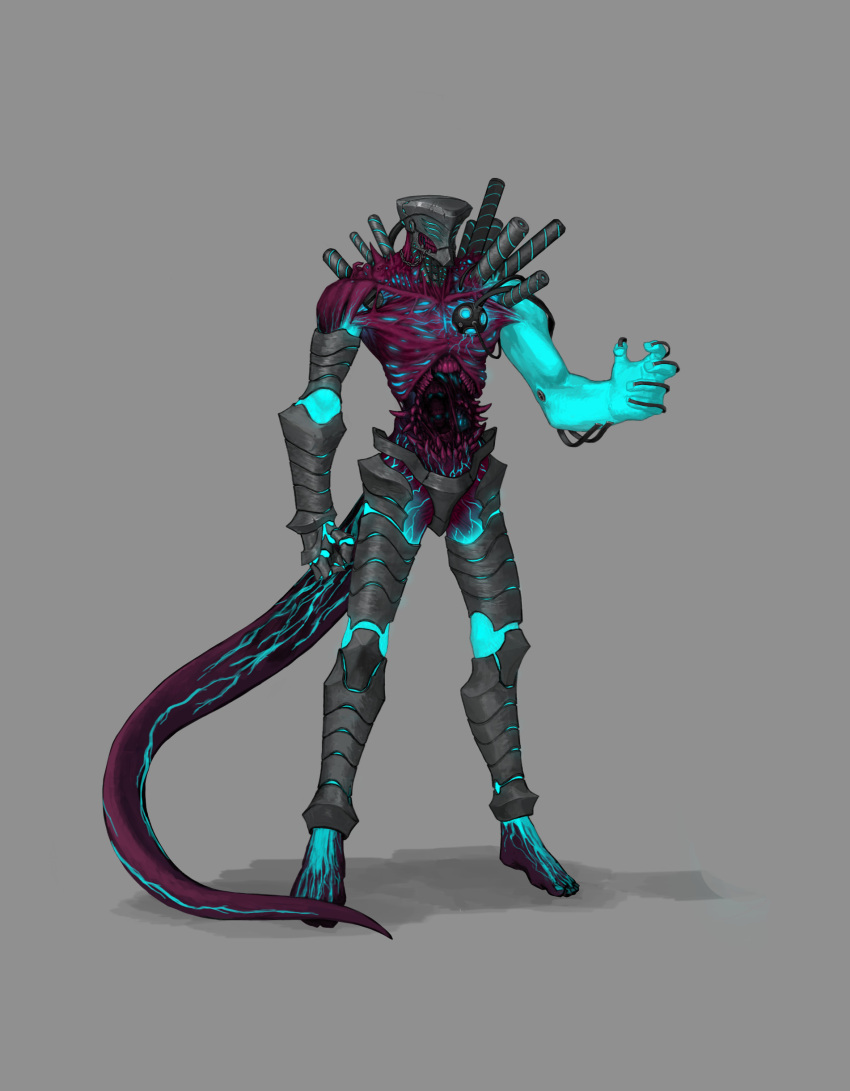 1boy, absurdres, armor, barefoot, chain, collarbone, colored_skin, dgk