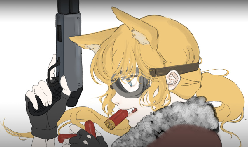 1girl, animal_ears, asaripan, black_gloves, blonde_hair, blue_eyes, commentary_request, dog_ears