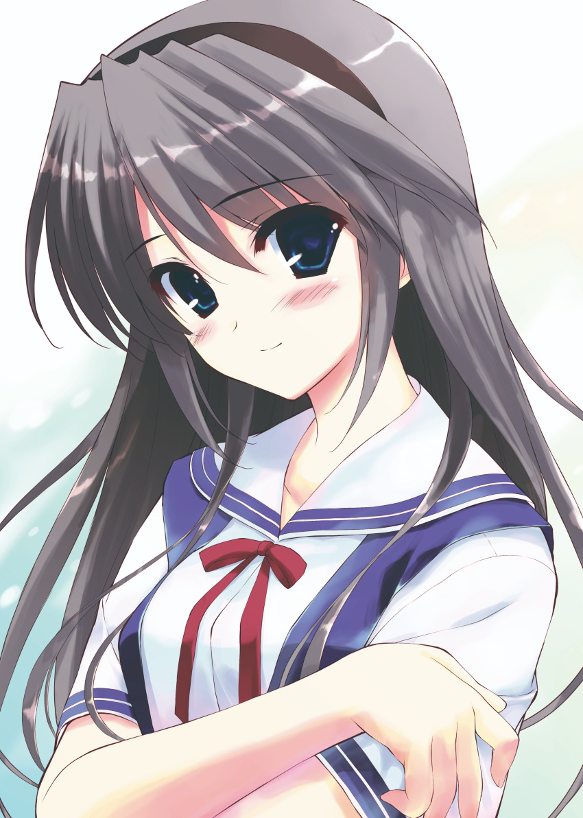 1girl, absurdres, blue_eyes, clannad, commentary_request, fumio_(ura_fmo), hairband, highres
