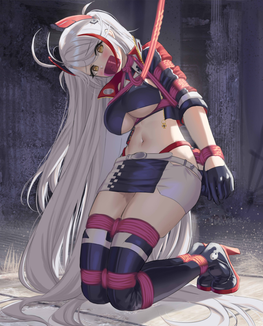 absurdres, azur_lane, bdsm, belt, blush, bondage, boots, bound