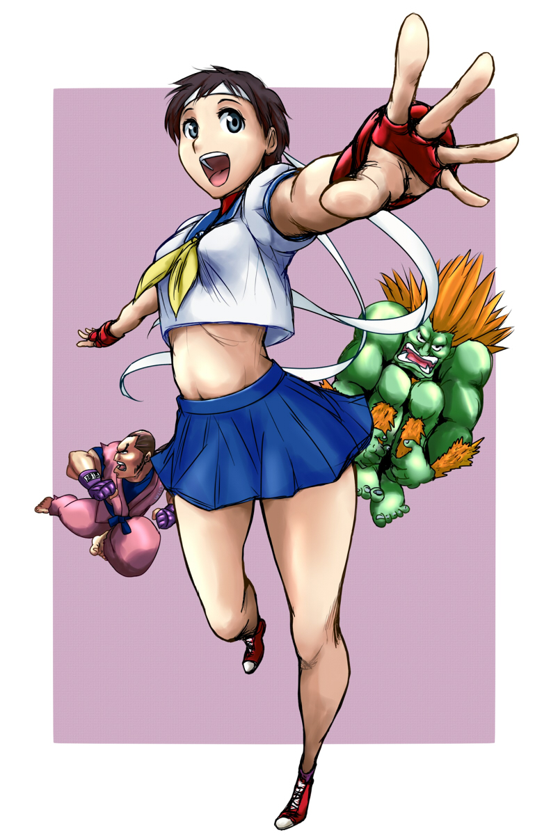 capcom, fingerless_gloves, gloves, gohandesu_yo, headband, hibiki_dan, highres, kasugano_sakura