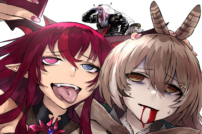 4girls, :p, ?, bill_(left_4_dead), bill_(left_4_dead)_(cosplay), bleeding, blood, blood_from_mouth