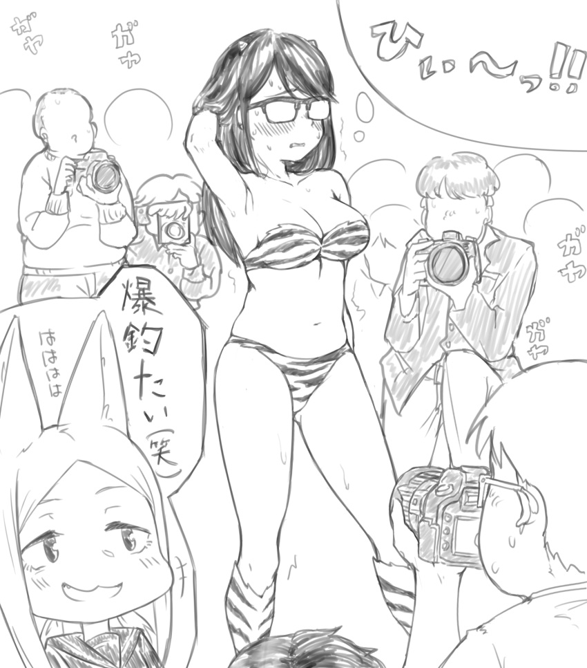 6+boys, :3, animal_ears, belly, blush, breasts, camera, cosplay
