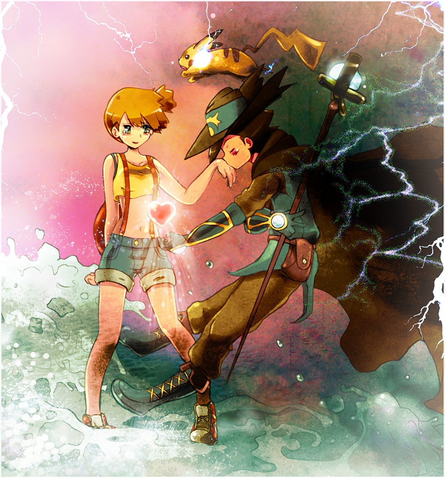 1boy, 1girl, arlon_(pokemon), arlon_(pokemon)_(cosplay), cosplay, electricity, hand_kiss, hat