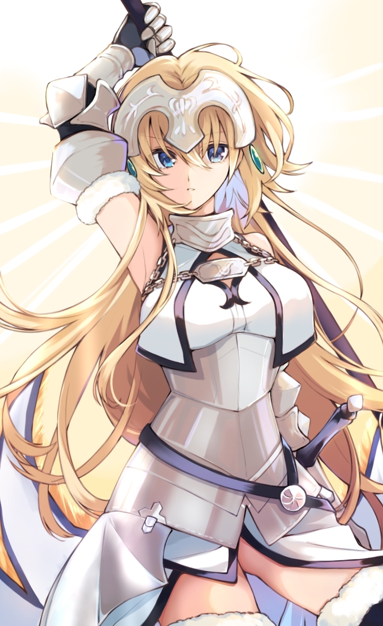 1girl, armor, armpits, ass_visible_through_thighs, bare_shoulders, blonde_hair, blue_eyes, breasts