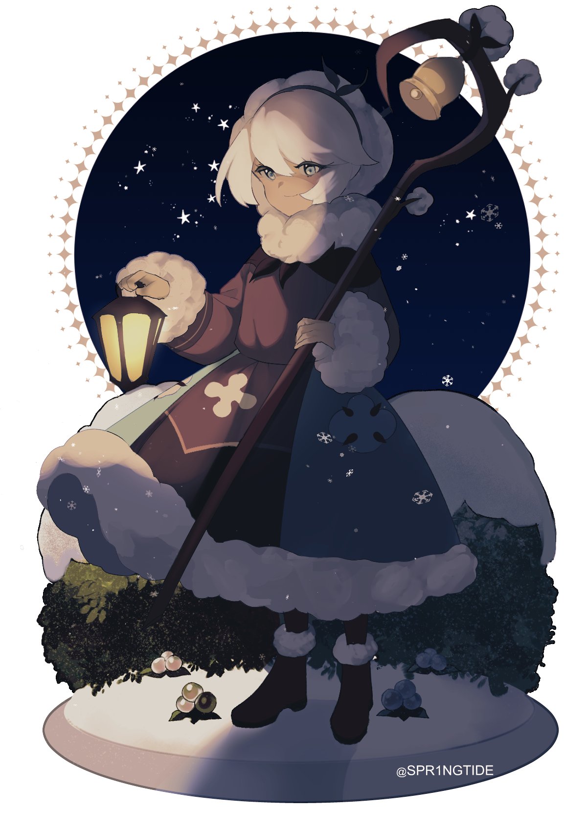 1girl, bell, boots, cookie_run, cotton_cookie, fur-trimmed_boots, fur_trim, highres