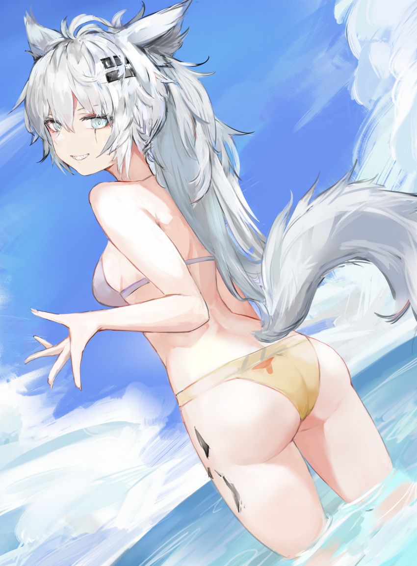 1girl, absurdres, alternate_costume, animal_ears, arknights, bikini, breasts, cowboy_shot