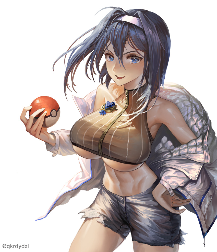 1girl, absurdres, adapted_costume, alternate_costume, blue_eyes, blue_hair, breasts, commentary_request