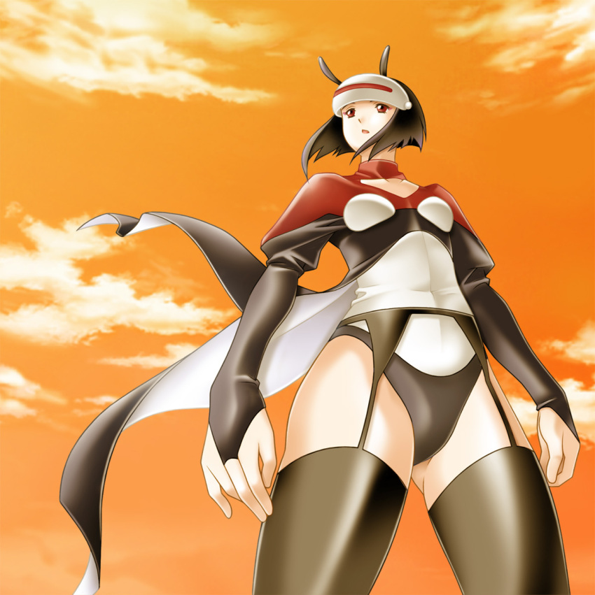 black_hair, cloud, clouds, from_below, ghost_sweeper_mikami, highres, luciola, open_mouth
