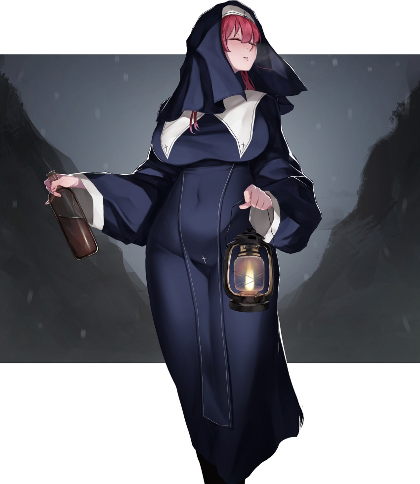 1girl, bangs, bluecup, blush, bottle, breasts, closed_eyes, covered_navel