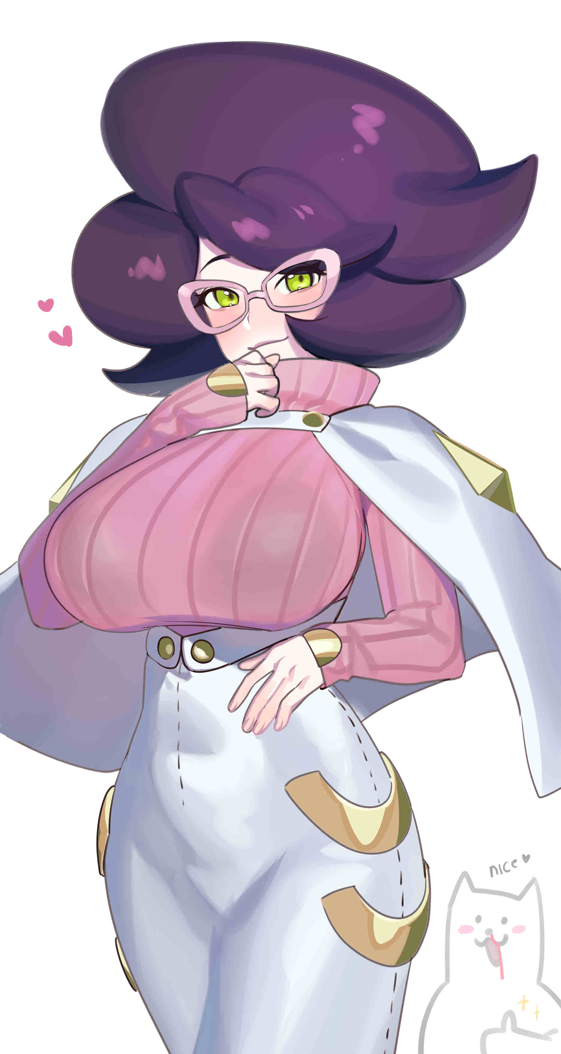1girl, absurdres, big_hair, black_bra, bra, breasts, glasses, green_eyes