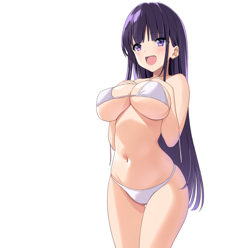 1girl, :d, absurdres, bangs, bikini, blunt_bangs, breasts, eyebrows_visible_through_hair