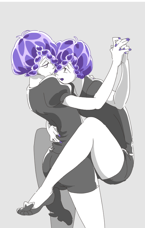 2others, akihiko_(sw4553), amethyst_(houseki_no_kuni), androgynous, arm_around_waist, black_shorts, braid, crystal_hair