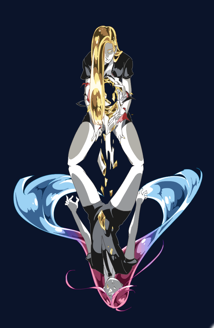 2others, akihiko_(sw4553), alexandrite_(houseki_no_kuni), androgynous, black_background, black_necktie, black_neckwear, black_shorts
