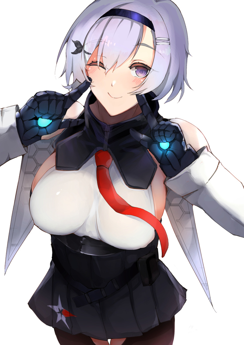 1girl, ;), absurdres, azur_lane, bangs, belt, belt_pouch, black_belt