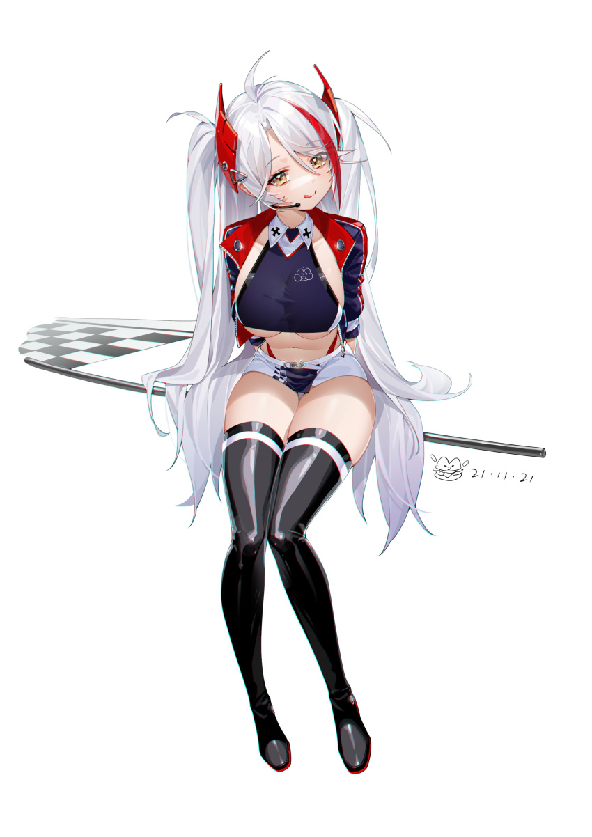 1girl, :q, absurdres, antenna_hair, arms_behind_back, azur_lane, bangs, belt