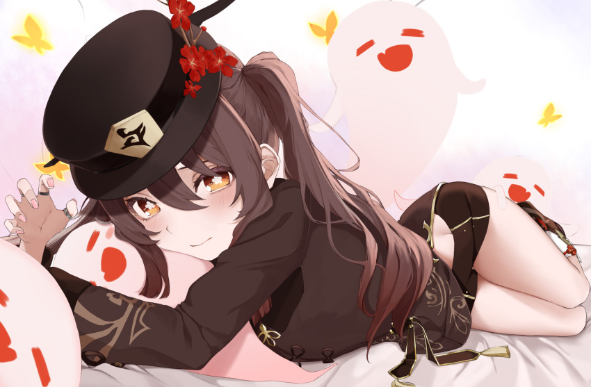 1girl, brown_hair, chinese_clothes, genshin_impact, highres, hu_tao_(genshin_impact), ji_xiang, long_sleeves