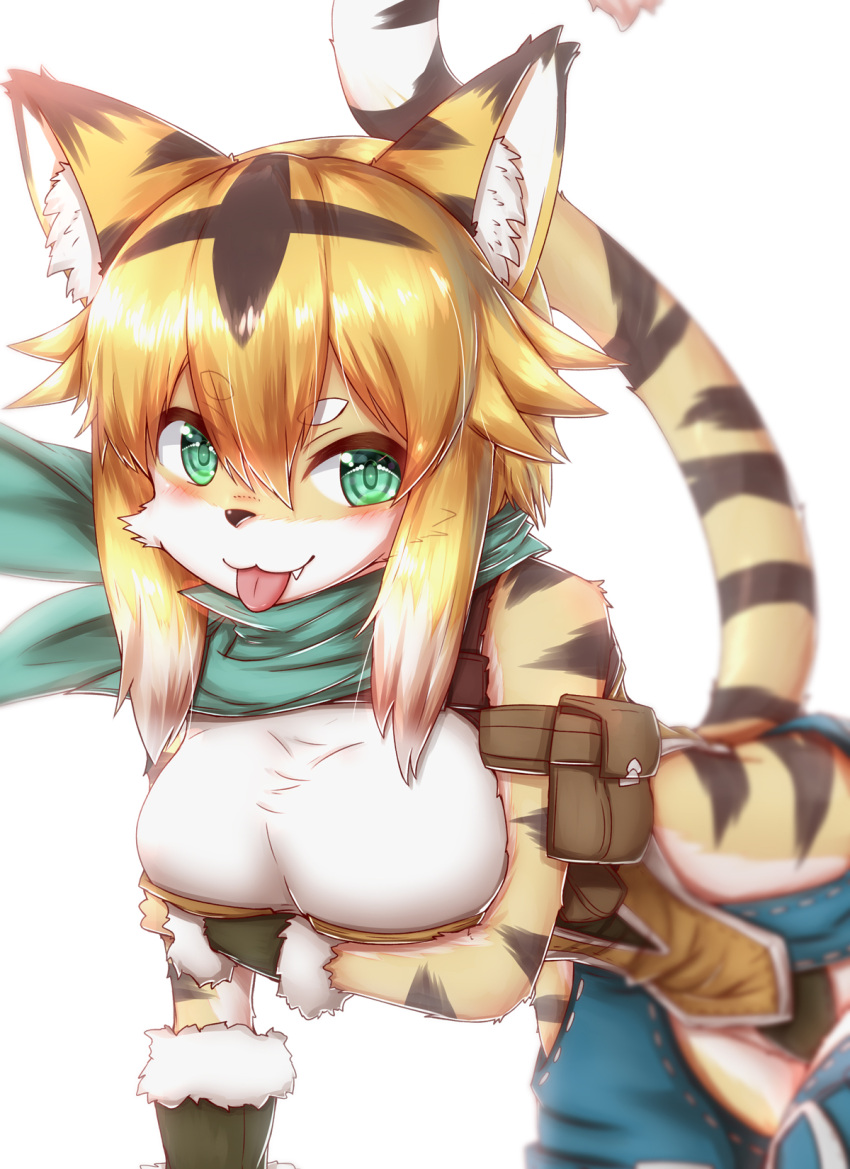 1girl, :3, all_fours, animal_ear_fluff, animal_ears, animal_nose, arm_pouch, arm_warmers